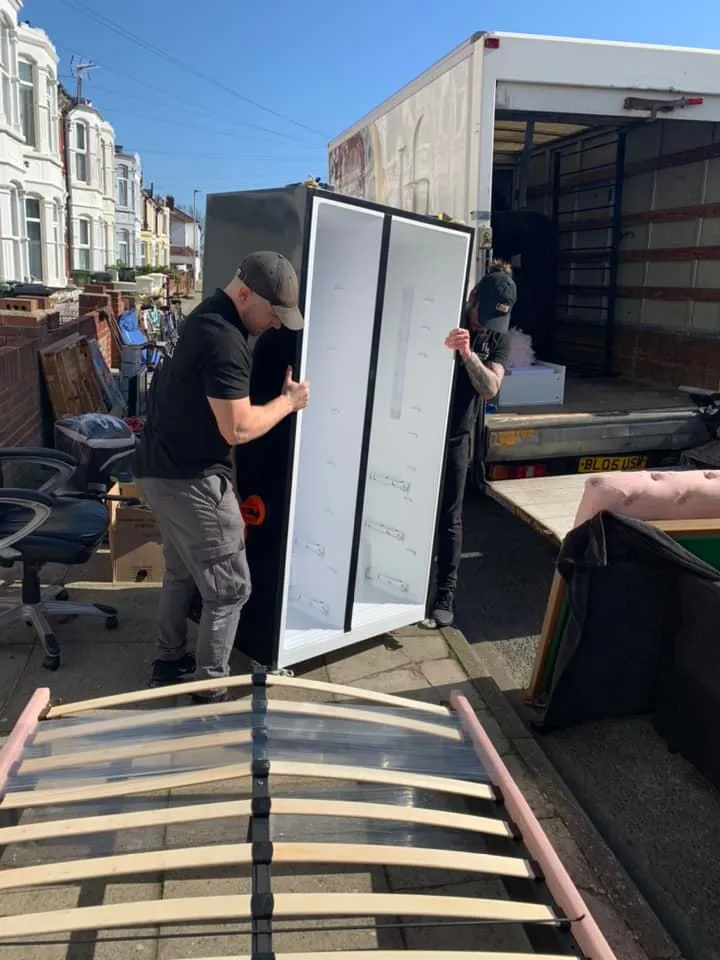 Three pallets ready to be loaded into the awaiting van